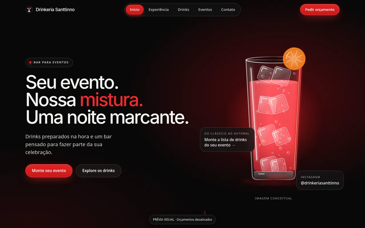 Tela do projeto Drinkeria Santtinno